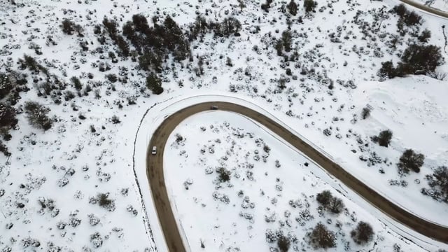 Curvy Road in Snow Covered Forest